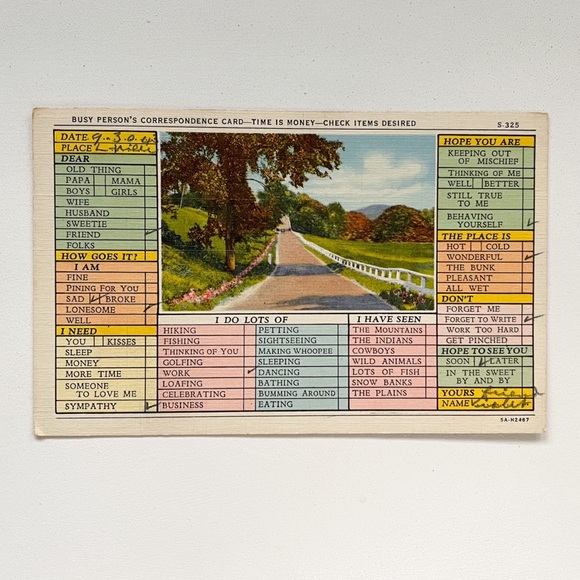 c1940 Busy Person Correspondence Card Greetings Iron River Michigan MI Postcard - Picture 1 of 3